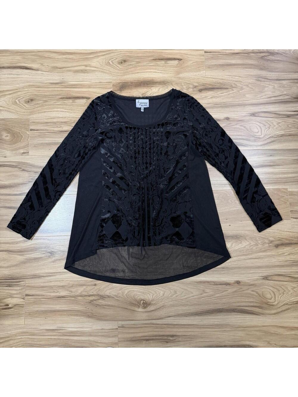 Lynn Ritchie Silver Burnout Velvet Baroque Top Whimsigoth Dark Academia Black S